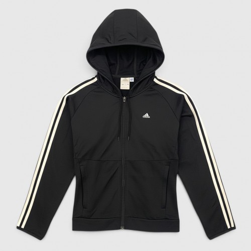 Adidas Essentials 3-Stripes Full-Zip Hoodie Black & Off-White / Pre Owned